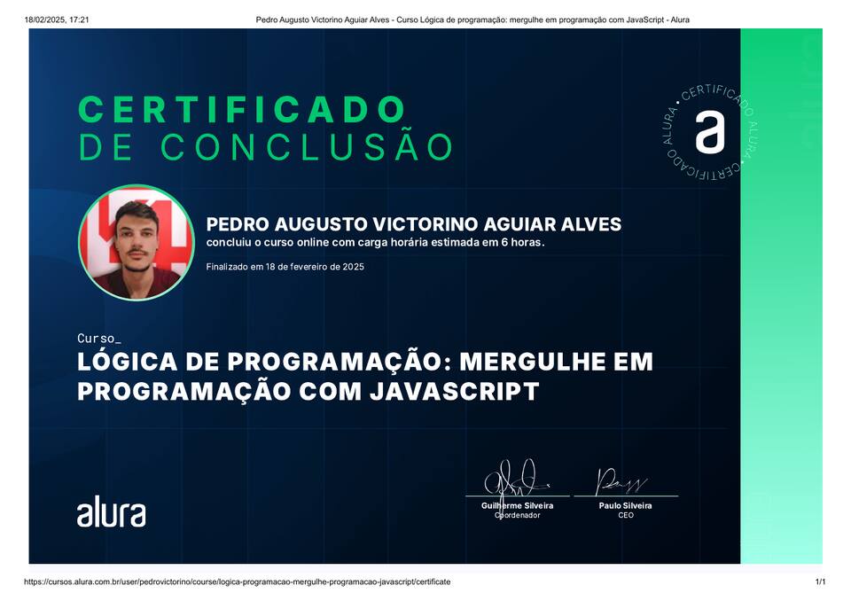 Certificado Lógica de Programação com JavaScript