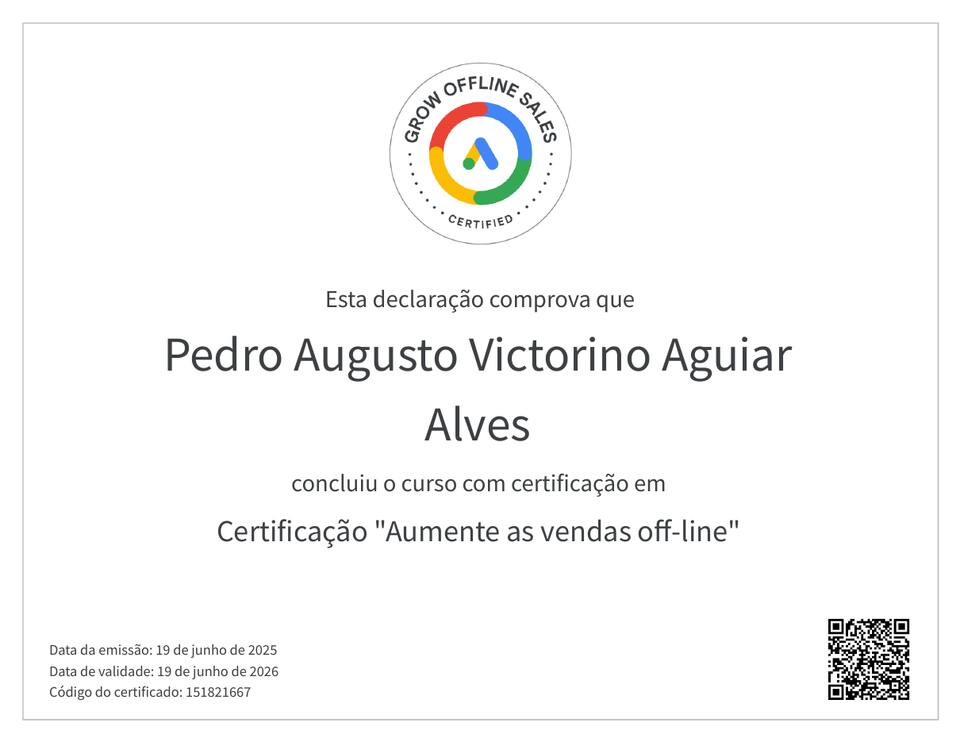 Certificado Aumente as vendas off-line
