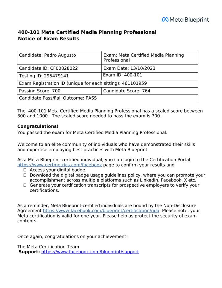 Certificado Media Planning Professional · 400-101