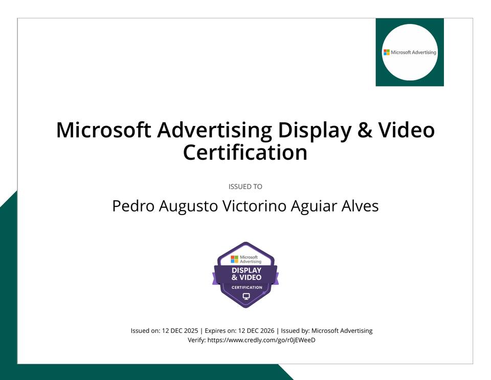 Certificado Microsoft Advertising Display e Vídeo